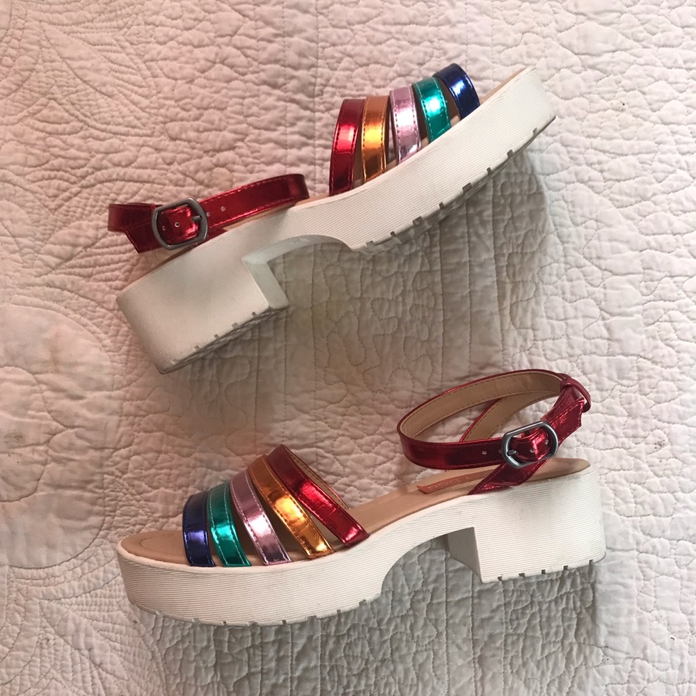 Metallic Rainbow Rocketdog Platform Sandals.
